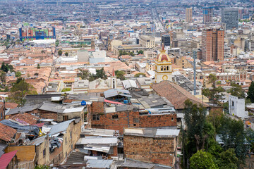 Fototapeta premium Bogota, Colombia, September 4, 2021, the Egipto district. View of the Egipto district and its church