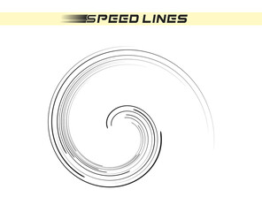 Lines of speed, spiral. Spinning tornado, hurricane. Swirling stripes. Vector.