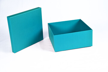 open blue box to store gift and utensils isolated on white background.