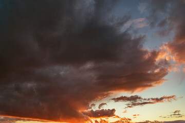 Amazing cloudscape on the sky at sunset time.