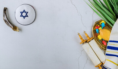 Decorations for Sukkot on fresh citron, etrog the Jewish holiday