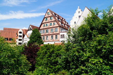 Fototapeta na wymiar beautiful old houses in the city of Ulm in Germany on a sunny day in May