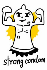 cartoon cute strong condom on white background