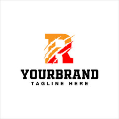 Initial Letter R with Claw Scratch Logo Design