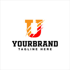 letter U icon, scratch effect with red yellow color. modern template logo design