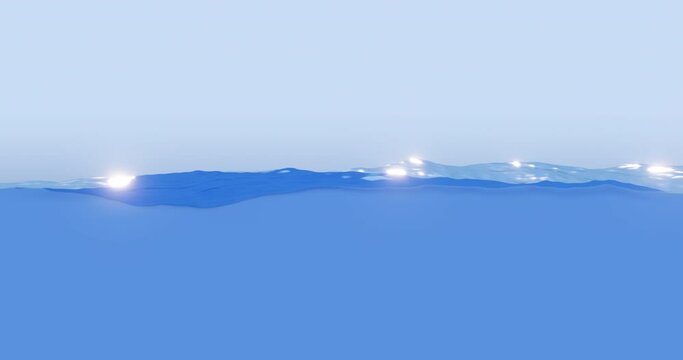 Loopable: Abstract animated background with waves on blue water surface and sun glare.