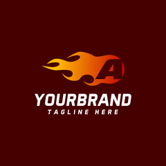 Letter A Logo Design with Fire. Fire Logo Letters Concept Vector.
