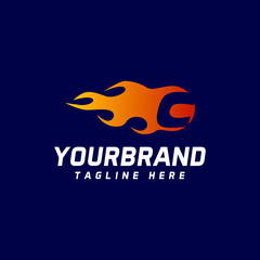 Letter C logo, fire logo design with vector illustration