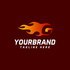 Abstract letter G logo vector. Accompanied by fire. Modern and unique design