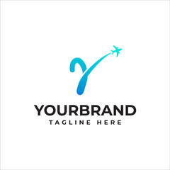 Fototapeta premium Y letter travel company logo. Airline business travel identity brand design