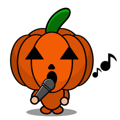 vector illustration of cute halloween mascot pumpkin cartoon character singing