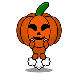 cute halloween mascot pumpkin cartoon character fart vector illustration