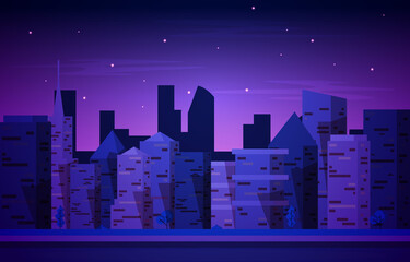 Night City Urban Skyscraper Building Cityscape View Flat Design Illustration