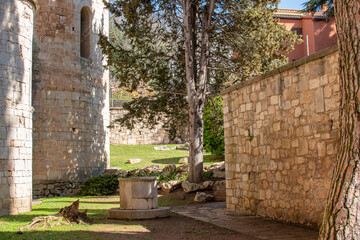 Solitary park in the gardens of the old town of Girona