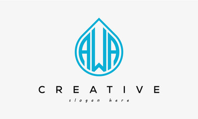 Water drop letters AWA logo initial template vector - obrazy, fototapety, plakaty