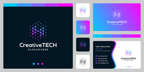 Inspiration logo initial letter N abstract with tech style and gradient color. Business card template