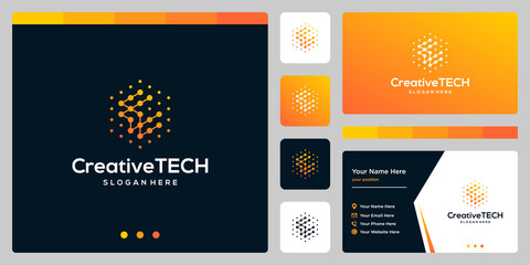 Inspiration logo initial letter E abstract with tech style and gradient color. Business card template