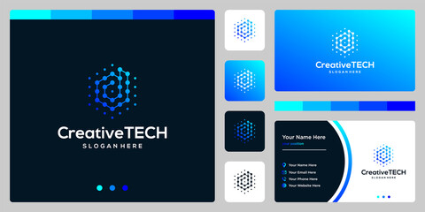 Inspiration logo initial letter d abstract with tech style and gradient color. Business card template