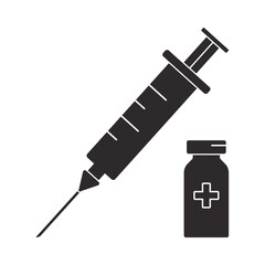 Syringe and vaccine vial, medical vector icon, injection concept. Healthcare illustration