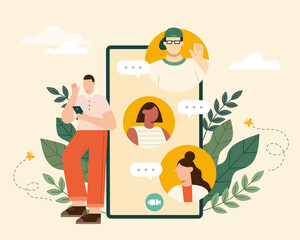 Friends online chatting on phone