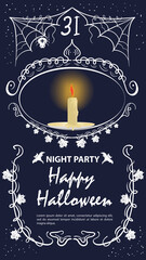 Vintage label invitation for the Halloween holiday candle in a frame
