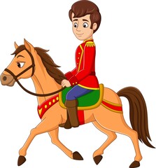 Cartoon prince riding on a horse - obrazy, fototapety, plakaty