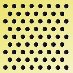 Peg board with round holes. Yellow peg board perforated texture background for working bench tools. Vector illustration.