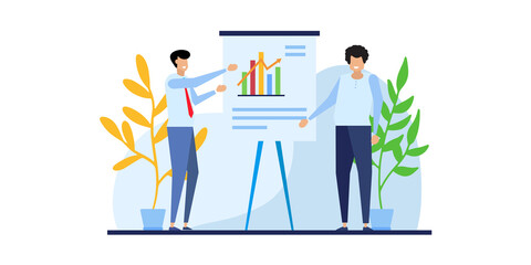Vector illustration of the office concept business people in the flat style. E-commerce and team work business concept. online courses, distance studying, self education, digital library. 