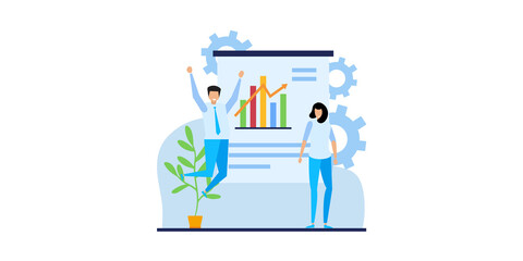 Vector illustration of the office concept business people in the flat style. E-commerce and team work business concept. online courses, distance studying, self education, digital library. 