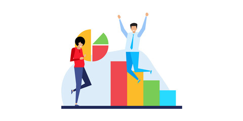 Business Development illustrations. Flat illustration scenes with men and women taking part in business activities. Trendy vector style