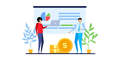 Business Development illustrations. Flat illustration scenes with men and women taking part in business activities. Trendy vector style