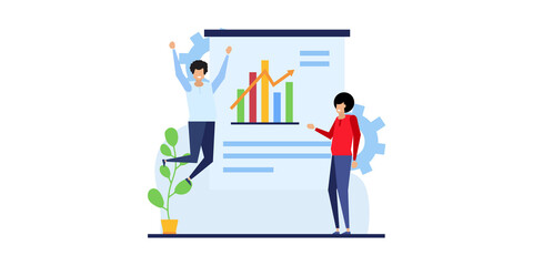 Business Development illustrations. Flat illustration scenes with men and women taking part in business activities. Trendy vector style