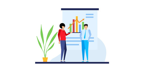 Business Development illustrations. Flat illustration scenes with men and women taking part in business activities. Trendy vector style