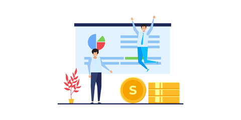 Business Development illustrations. Flat illustration scenes with men and women taking part in business activities. Trendy vector style