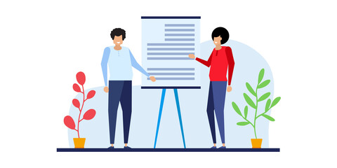 Business Development illustrations. Flat illustration scenes with men and women taking part in business activities. Trendy vector style