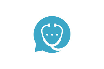 Fototapeta premium Health consult logo design template. Stethoscope isolated on bubble chat symbol.