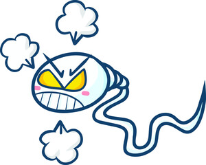 Funny angry sperm character in cartoon style