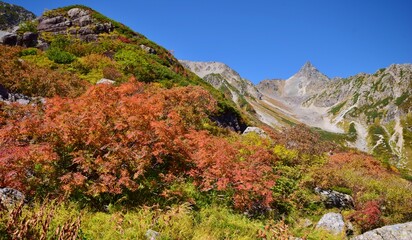 秋・紅葉の氷河公園 槍ヶ岳
