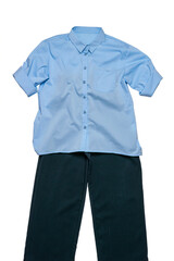 Naklejka premium Blue shirt and dark pants isolated on a white background.