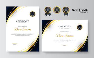 Elegant black and gold diploma certificate template - obrazy, fototapety, plakaty