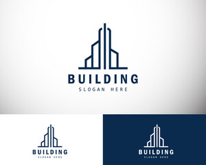 building logo creative line skyline city real estate construct