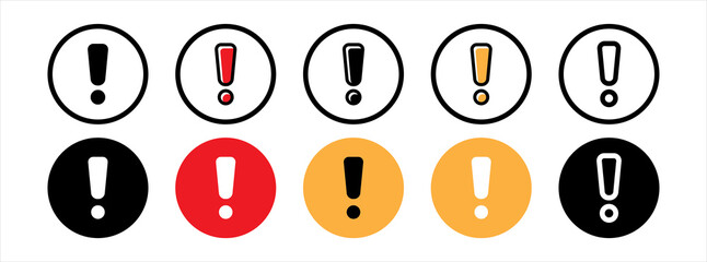 Exclamation mark icon. Exclamation marks vector icons set. Warning and caution mark vector illustration - obrazy, fototapety, plakaty