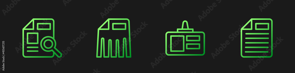 Poster set line identification badge, document with graph chart, paper shredder and file document. gradient