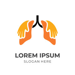 lungs care logo design, lungs and hand, combination logo with flat yellow and orange color style