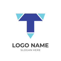 abstract letter T logo vector with flat blue color style