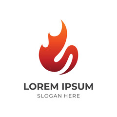 simple fire logo design with flat orange color style