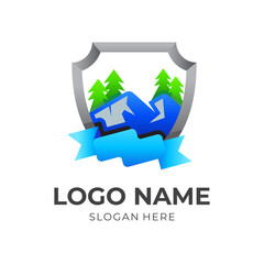 shield logo with mountain design combination, modern style