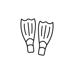Flipper diving icon in flat black line style, isolated on white background 