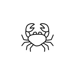 Crab icon in flat black line style, isolated on white background 