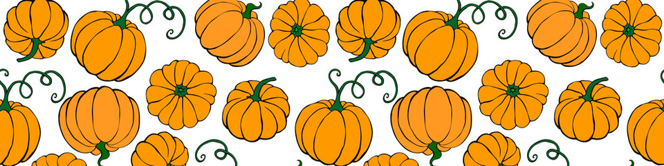Vector seamless pattern with pumpkins in flat style. Halloween or thanksgiving color background and texture